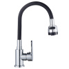 Смеситель для кухни с черным гибким изливом L7004 одноручный, 2-х режим. лейка, нерж.