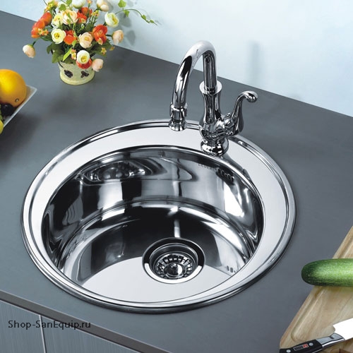 Мойка нерж. врезн. LEDEME 510*180*180 (0.8мм) выпуск 3 1/2" ГЛЯНЦЕВАЯ L85151 круглая 