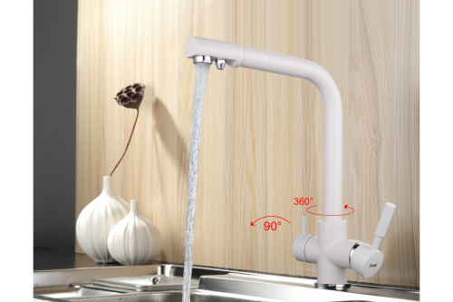 Смеситель для кухни FRAP F4352-8, подключение к фильтру (белый камень)