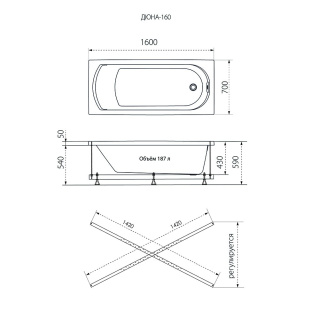 Ванна акриловая Dune 160*70 на каркасе с экраном