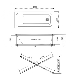 Ванна акриловая Прага 180*80 на каркасе с экраном