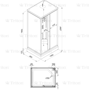 Кабина душевая Тритон КВАДРО А 100*80*228, низ. подд., стекла полосы, с крышей
