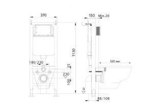 Инсталляция для подвесного унитаза узкая Standart 37, 1130*370*150 мм, INS-0000017 Aquatek 