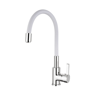 Смеситель для кухни LEDEME гибкий шланг белый/хром  L4898-3