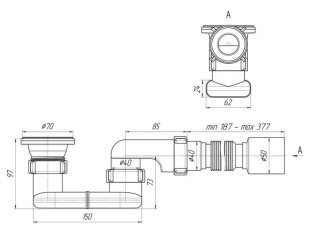 Сифон для душевого поддона 1½"х40 регулируемый с гофротрубой 40х40-50 V245
