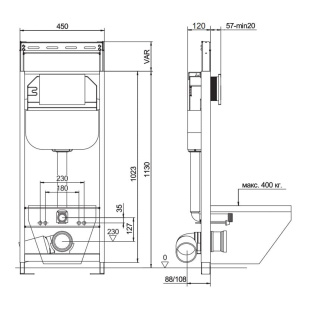 Инсталляция для унитаза, без кнопки 10.702.45B.00.00 Aquanika 